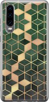 Huawei P30 hoesje - Groen kubus - Soft Case Telefoonhoesje - Print / Illustratie - Groen