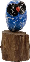 Uil op hout blauw - 17x10x10 cm - India - Sarana - Fairtrade