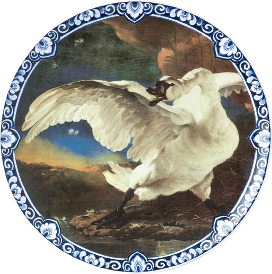 Assiette The Endangered Swan XL | Heinen Delft Bleu | Design | Bleu de Delft | Panneau mural |Décoration murale |