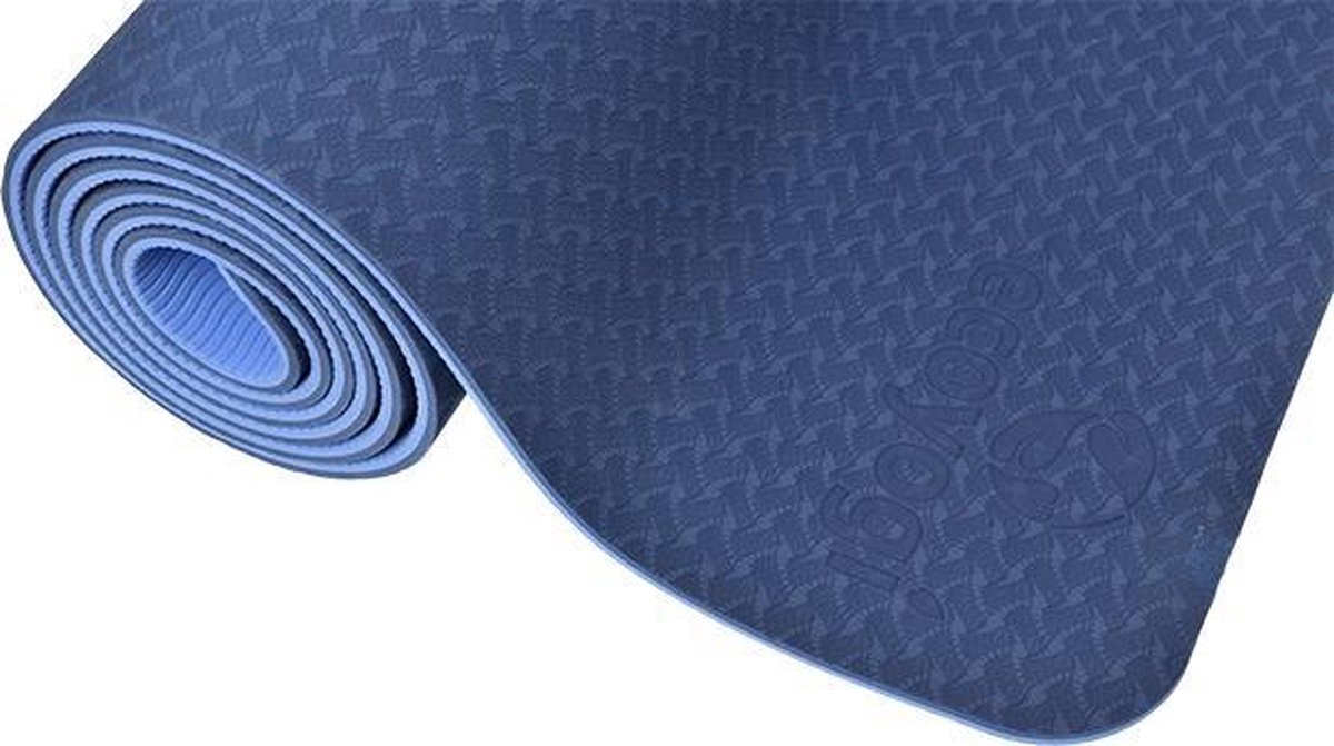 Yogamat TPE - Ecoyogi - 183 cm x 61 cm x 0,6 cm – blauw/blauw -Ook geschikt voor gevoelige gewrichten