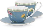 Pip studio set van twee cappucino mokken 280ml met onderbordje La Majorelle blauw