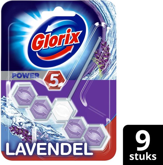 Glorix Power 5 Wc Blok- Lavendel - 9 stuks Voordeelverpakking