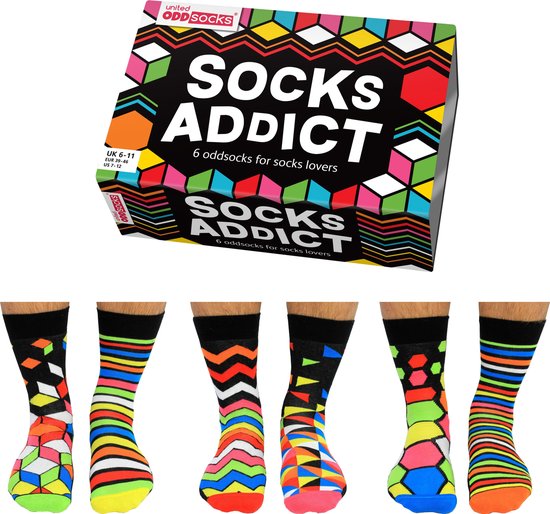 Mismatched sokken - United Odd Socks - 6 verschillende vrolijke sokken - Sock Addict - maat 39/46