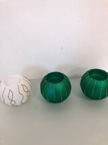 groene/witte waxine houders - set van 3 stuks