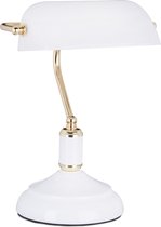 relaxdays - bankierslamp wit - bureaulamp - tafellamp - retro stijl - E27 - 40W