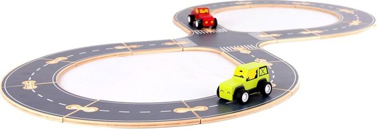 LOEF - autobaan 17 onderdelen - racebaan - houten speelgoed - eco+ | bol.com