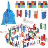 Mega XL Dominostenen Set Hout - 407 Delig - Diverse kleuren - Met Bewaartas - Voor jong en oud - Vloerspel - Tijdverdrijf - Speelgoed - Alle leeftijden - Voor het hele gezin - Lachen - Klassiek spel - Teamspel - Gezelschapsspel