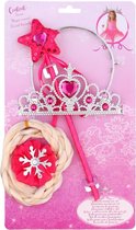 Prinsessen Accessoireset | Prinssessen Toverstaf + Kroon + Elsa Haar Vlecht  | Frozen Haar Vlecht - 3 delig Roze