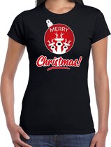 Rendier Kerstbal shirt / Kerst t-shirt Merry Christmas zwart voor dames - Kerstkleding / Christmas outfit XL