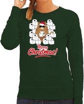 Foute Kerstsweater / Kersttrui met hamsterende kat Merry Christmas groen voor dames- Kerstkleding / Christmas outfit XS