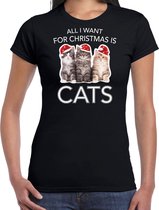 Kitten Kerst shirt / Kerst t-shirt All i want for Christmas is cats zwart voor dames - Kerstkleding / Christmas outfit S