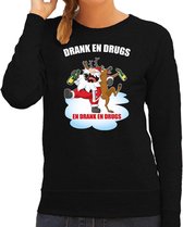 Foute Kerstsweater / foute Kersttrui Drank en drugs zwart voor dames - Kerstkleding / Christmas outfit XS