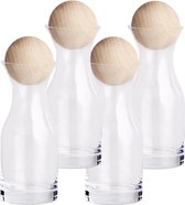 4x Glazen kleine flessen/karaffen met bal dop 250 ml - Keuken/kookbenodigdheden - Tafel dekken - Olie/azijn flessen