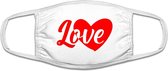 Hart love mondkapje | liefde | valentijn | gezichtsmasker | bescherming | bedrukt | logo | Wit / Rood mondmasker van katoen, uitwasbaar & herbruikbaar. Geschikt voor OV