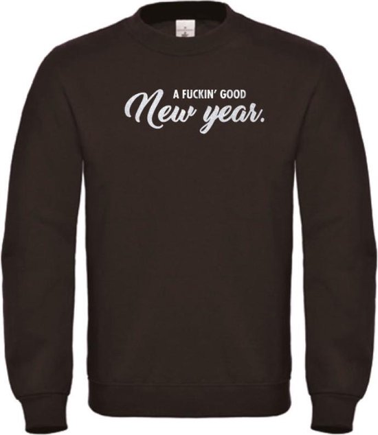 Kerst sweater zwart M - A fuckin' good new year - zilver glitter - soBAD. | Kerst | Foute kerst trui | Sweater unisex | Sweater mannen | Sweater vrouwen | Nieuwjaar | Feest | Glitter