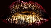 Black Art Design - Schilderij - Kissable Lips Incl. Standaard Ophangsysteem. - Black En Gold - 80 X 120 Cm