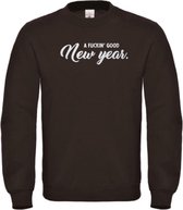 Kerst sweater zwart S - A fuckin' good new year - zilver glitter - soBAD. | Kerst | Foute kerst trui | Sweater unisex | Sweater mannen | Sweater vrouwen | Nieuwjaar | Feest | Glitter