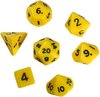 Afbeelding van het spelletje Polydice - Polyhedral dobbelstenen set 8 delig | Set van 7 in velours bewaarzakje / bag / pouch| dungeons and dragons dice | D&D  Pathfinder RPG |  Geel