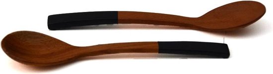 Vanaf daar mate tong Kinta theelepel - houten lepel - set van 2 - acaciahout - met zwart detail  | bol.com