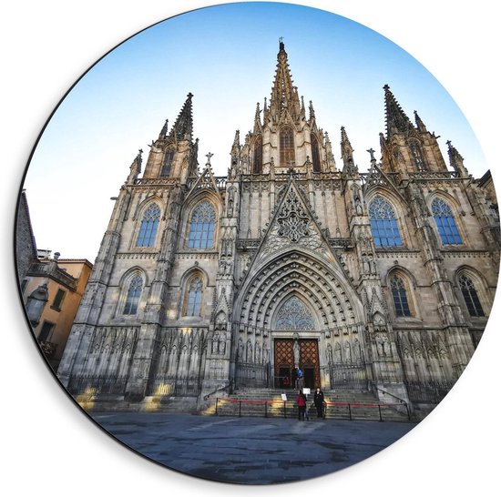 Dibond Wandcirkel - Kathedraal van Barcelona - Spanje - 40x40cm Foto op Aluminium Wandcirkel (met ophangsysteem)