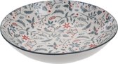 Kerstservies Holly diep bord blauwgrijs en rood met hulst en kerstster, set van 6 borden