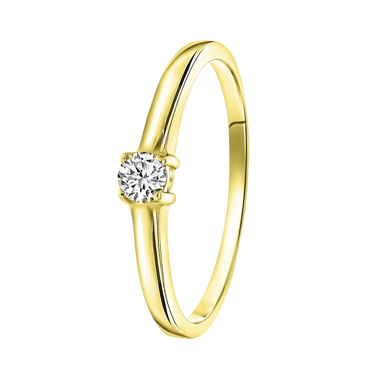 Lucardi Dames Ring gold met zirkonia 3,5mm - Ring - Cadeau - Echt Zilver - Goudkleurig