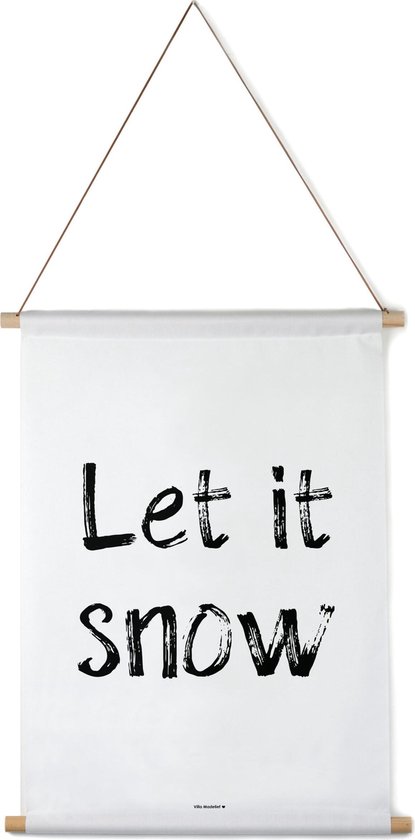 Villa Madelief Interieurbanner Let it snow zwart/wit - Textielposter - 45x60cm - Wandkleed - Wandtapijt - Wanddecoratie voor thuis - Makkelijk op te hangen - Poster met houten hangers