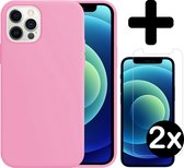 Hoes voor iPhone 12 Pro Hoesje Siliconen Case Met 2x Screenprotector Tempered Glass - Hoes voor iPhone 12 Pro Case Siliconen Hoesje Cover - Hoes voor iPhone 12 Pro Hoes Hoesje - Ro