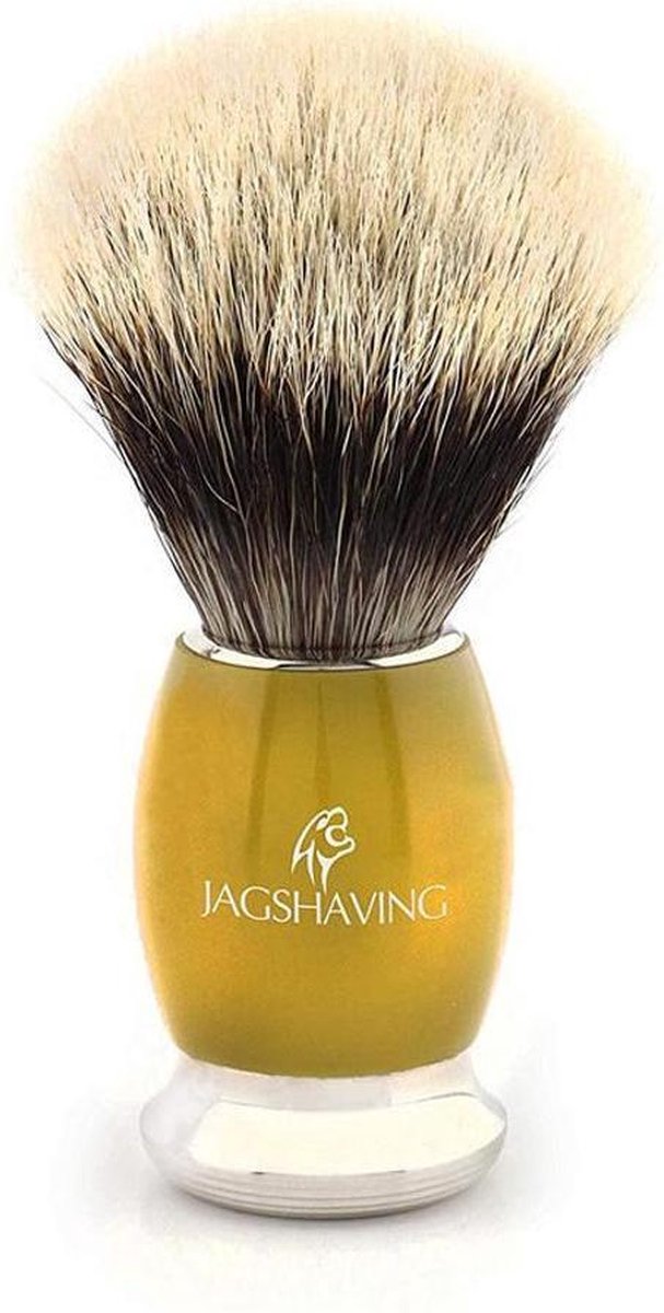 Goedkoopste Luxe gele kleur mannen zilveren puntige scheerkwast baard en snor nat schoon scheren perfect cadeau voor mannen (scheerkwast