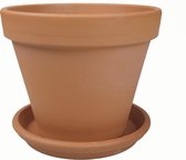 Plantenwinkel Terracotta pot met schotel 35 cm mono set bloempot voor binnen en buiten