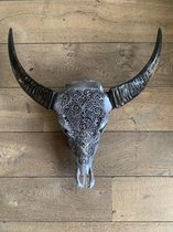 Longhoorn skull uit Bali - Longhoorn - Skull - Longhorn - Buffalo - Buffelschedel - Ibiza Skull - Muurdecoratie - Wanddecoratie - Sfeer - Decoratie - Bali - Grijs - 80 cm