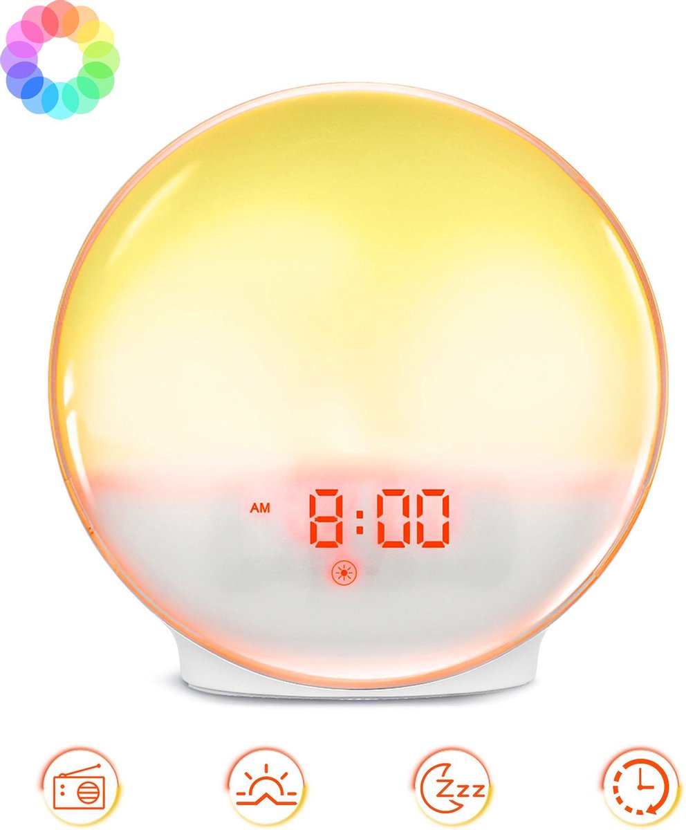 Wake Up Light Wekker met 7 LED kleuren en radio Wekkerradio met snooze Nachtlamp
