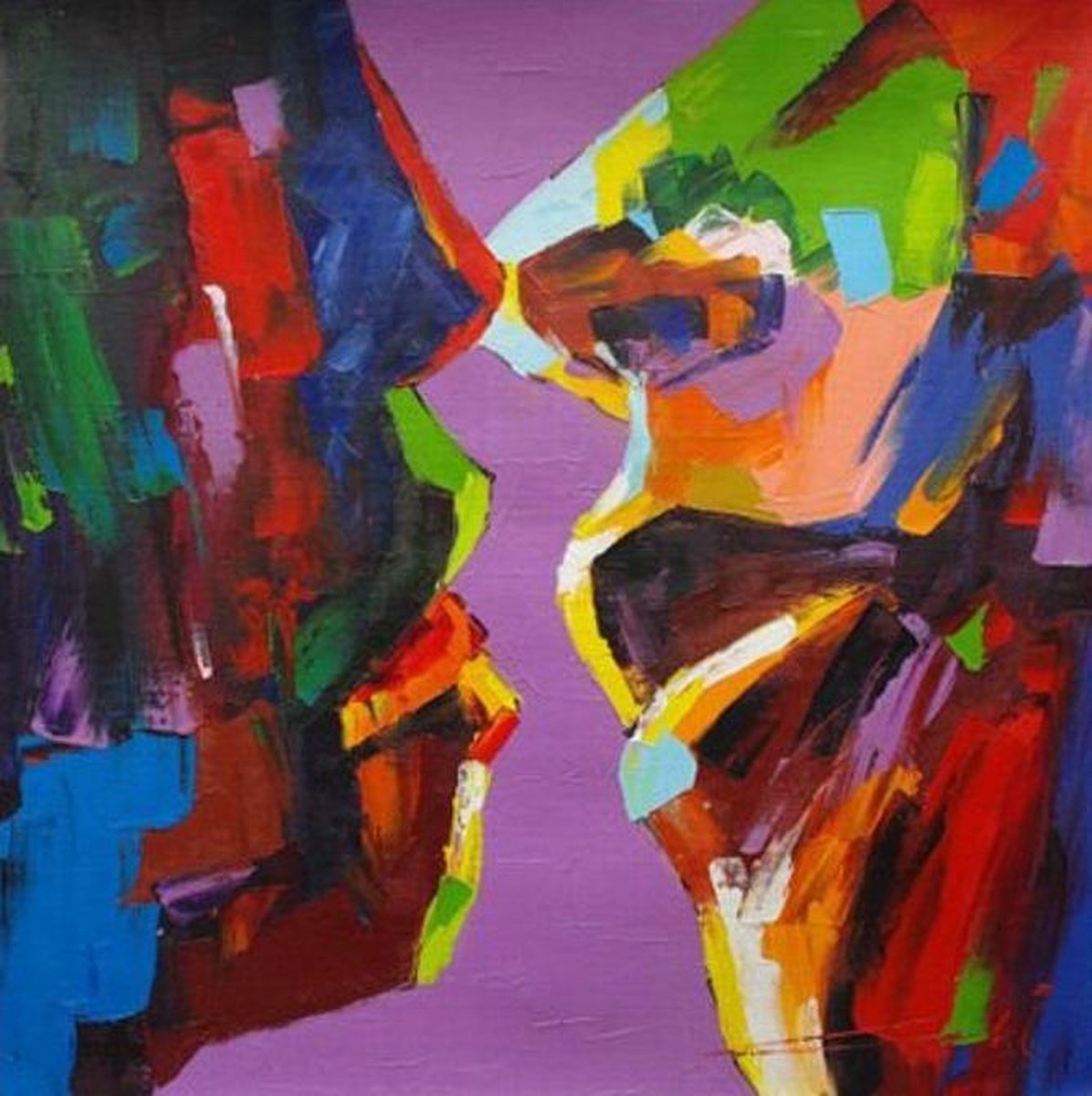 Allernieuwste Canvas Schilderij Minnaar Kus Abstract - Moderne HD Reproductie - Poster - 50 x 50 cm - Kleur Multicolor