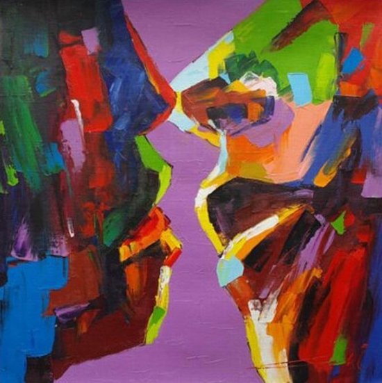 Allernieuwste peinture sur toile Lover Kiss Abstract - Reproduction HD moderne - Affiche - 50 x 50 cm - Couleur