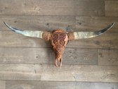Longhoorn skull uit Bali - Longhoorn - Skull - Longhorn - Buffalo - Buffelschedel - Ibiza Skull - Muurdecoratie - Wanddecoratie - Sfeer - Decoratie - Bali - Cognac - 100 cm