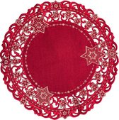 Kerst-Tafelkleed Rood met sterren in rand - Rond 60 cm