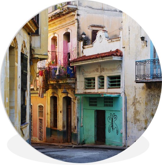 Wandcirkel Uitsnede Cuba - straat in Cuba - ⌀ cm - rond schilderij -... | bol.com