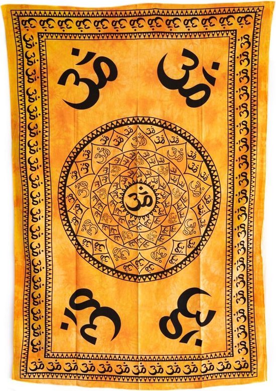 Authentiek Wandkleed Katoen OHM Mandala Geel (215 x 135 cm)