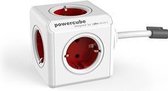 DesignNest PowerCube Extended 3 meter kabel - wit/rood - 5 stopcontacten Type F - stekkerdoos - stekkerblok