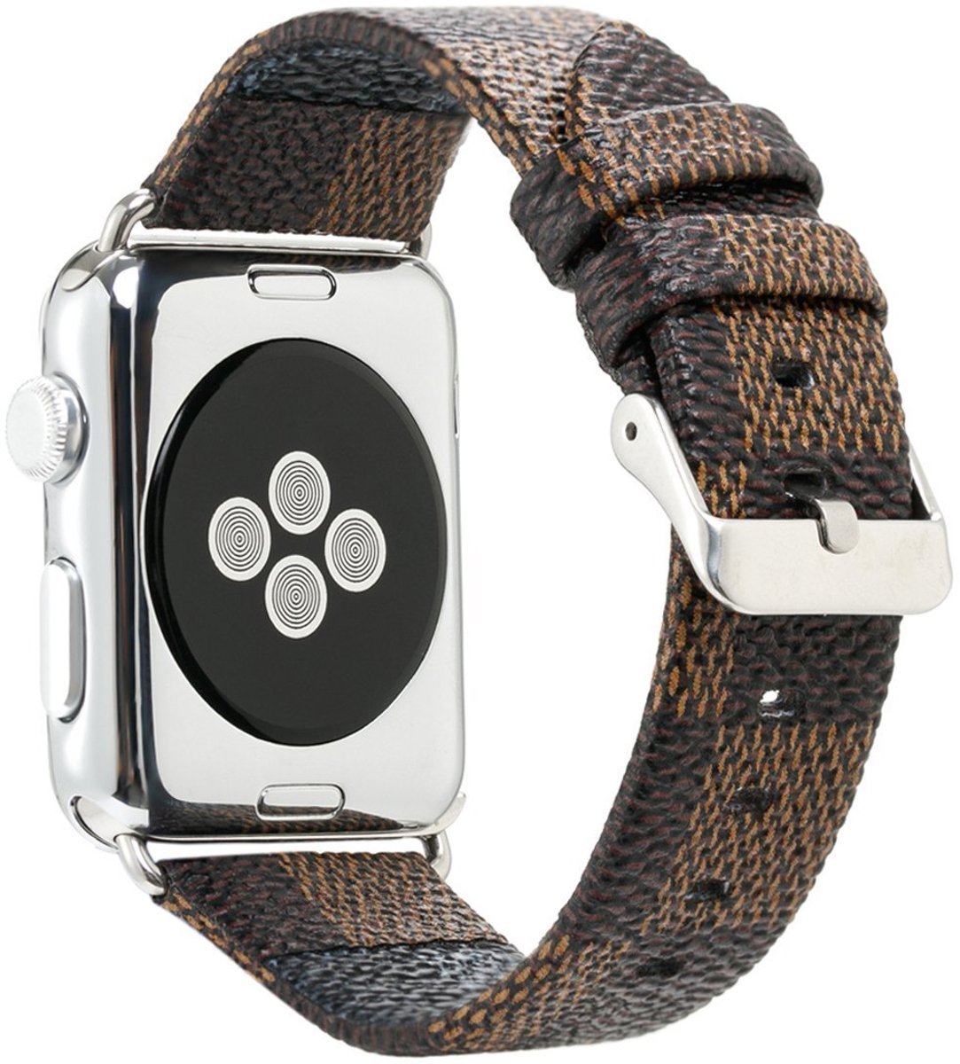 Leren bandje - Apple Watch 42mm 44mm 45mm - bruin zilverkleurige gesp