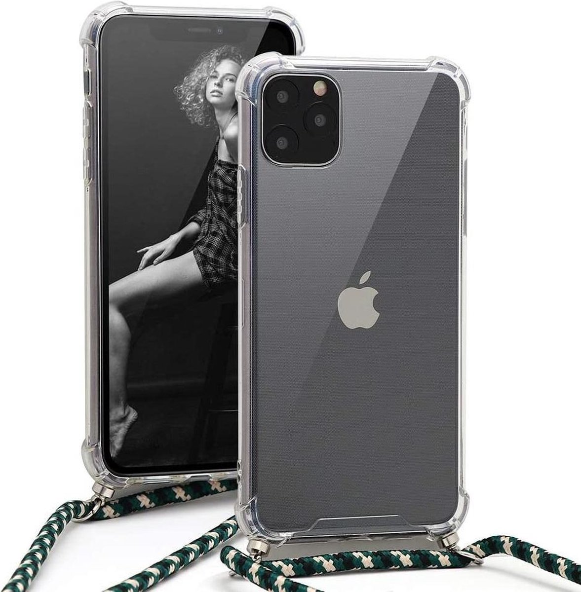 iPhone 12 Pro hoesje Backcover met koord - Camouflage Groen | bol.com