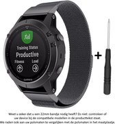 Zwart Milanees Stalen Bandje voor Garmin Fenix 5 (& 5 Plus & Sapphire) / Garmin Forerunner 935/945 / Garmin Quatix 5 (&5 Sapphire) / Fenix 6 (&6 Plus) – NIET Quickfit Compatibel –