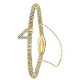 Lucardi Dames Armband mesh goldplated letter V met kristal - Staal - Armband - Cadeau - 19 cm - Goudkleurig