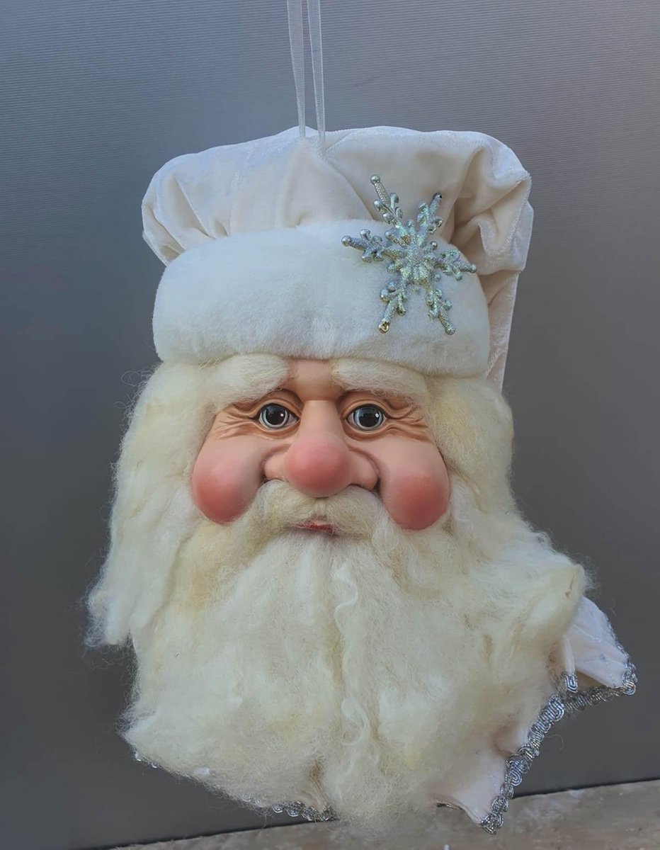 Noelle Collection Christmas Santa head hang decoration white silver