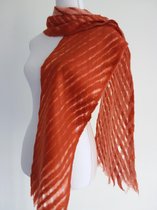 Handgemaakte, gevilte sjaal van 100% merinowol - Roestbruin / Zalm - 205 x 21 cm. Stijl open gevilt