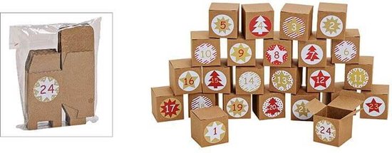 Calendrier de l'Avent Set de 24 boîtes en carton Marron | bol.com