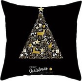 Kussenhoes Kerst Zwart / Goud / Wit /Zilver Met Hertjes en Cadeaus in Kerstboom vorm (500170)