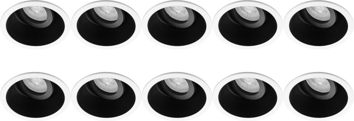 Spot Armatuur 10 Pack - Pragmi Zano Pro - GU10 Inbouwspot - Rond - Zwart/Wit - Aluminium - Kantelbaar - Ø93mm
