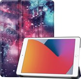 Hoes Geschikt voor iPad 10.2 2020 Hoes Book Case Hoesje Trifold Cover - Hoesje Geschikt voor iPad 8 Hoesje Bookcase - Galaxy