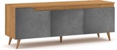 Scandinavisch TV meubel Betonlook & Gold Craft Eiken – 140x40x52 cm – TV Kast Beton – TVmeubel Beton Look Eiken – Perfecthomeshop